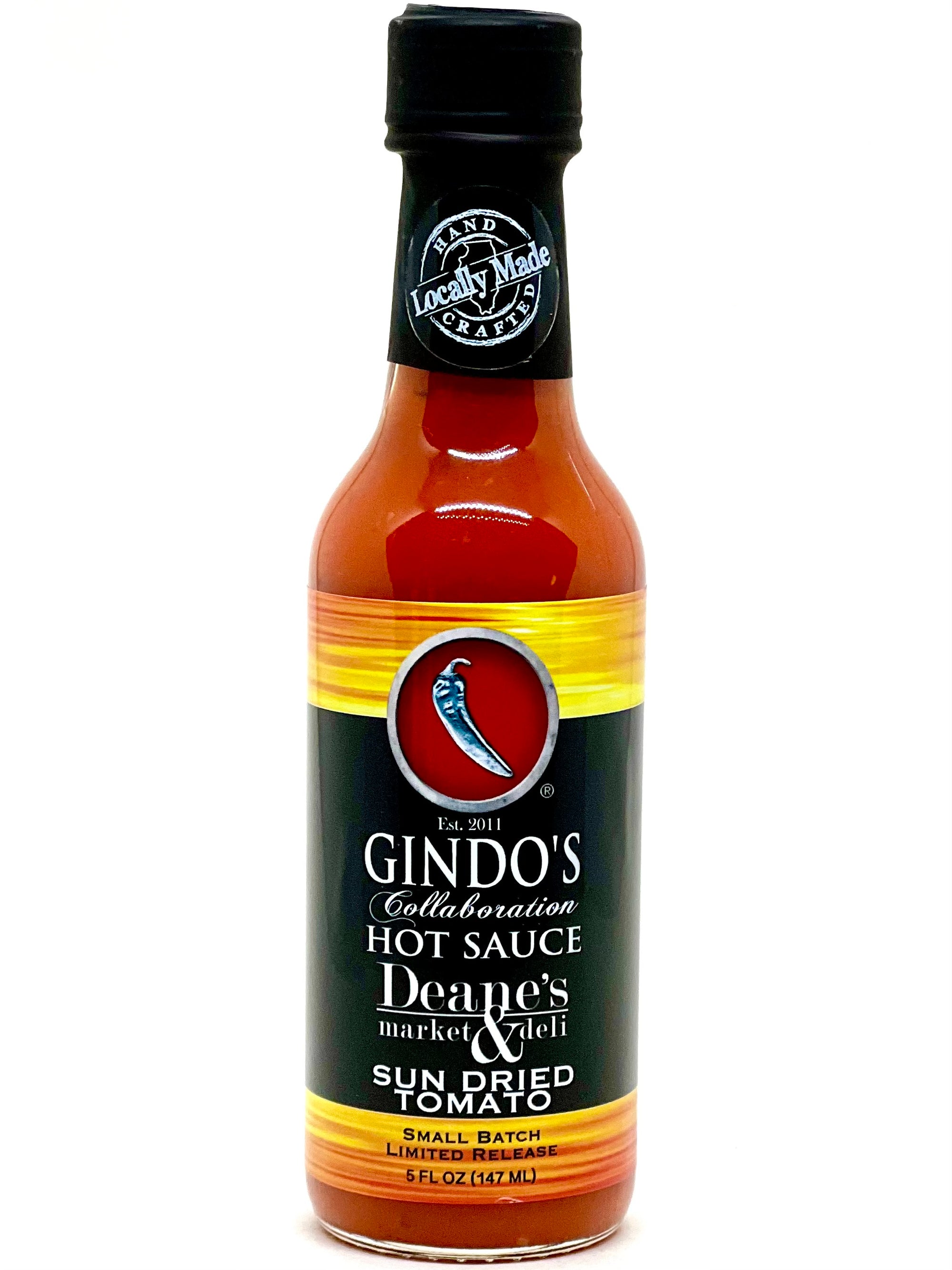 Gindo's Sun Dried Tomato fresh pepper hot sauce in collaboration with Deane's Market & Deli