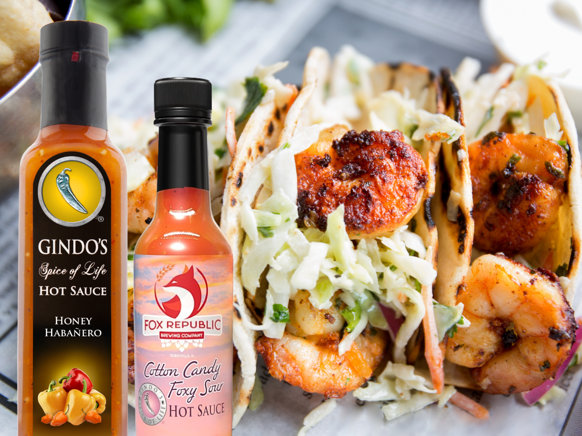 Spicy Marinated Shrimp Tacos with Gindo's Hot Sauce