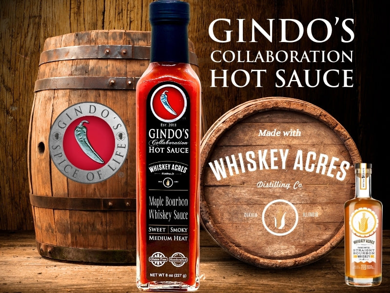 Gindos Maple Bourbon Whiskey Sauce collaboration with Whiskey Acres nominated for Makers Madness Coolest Thing Made in Illinois.