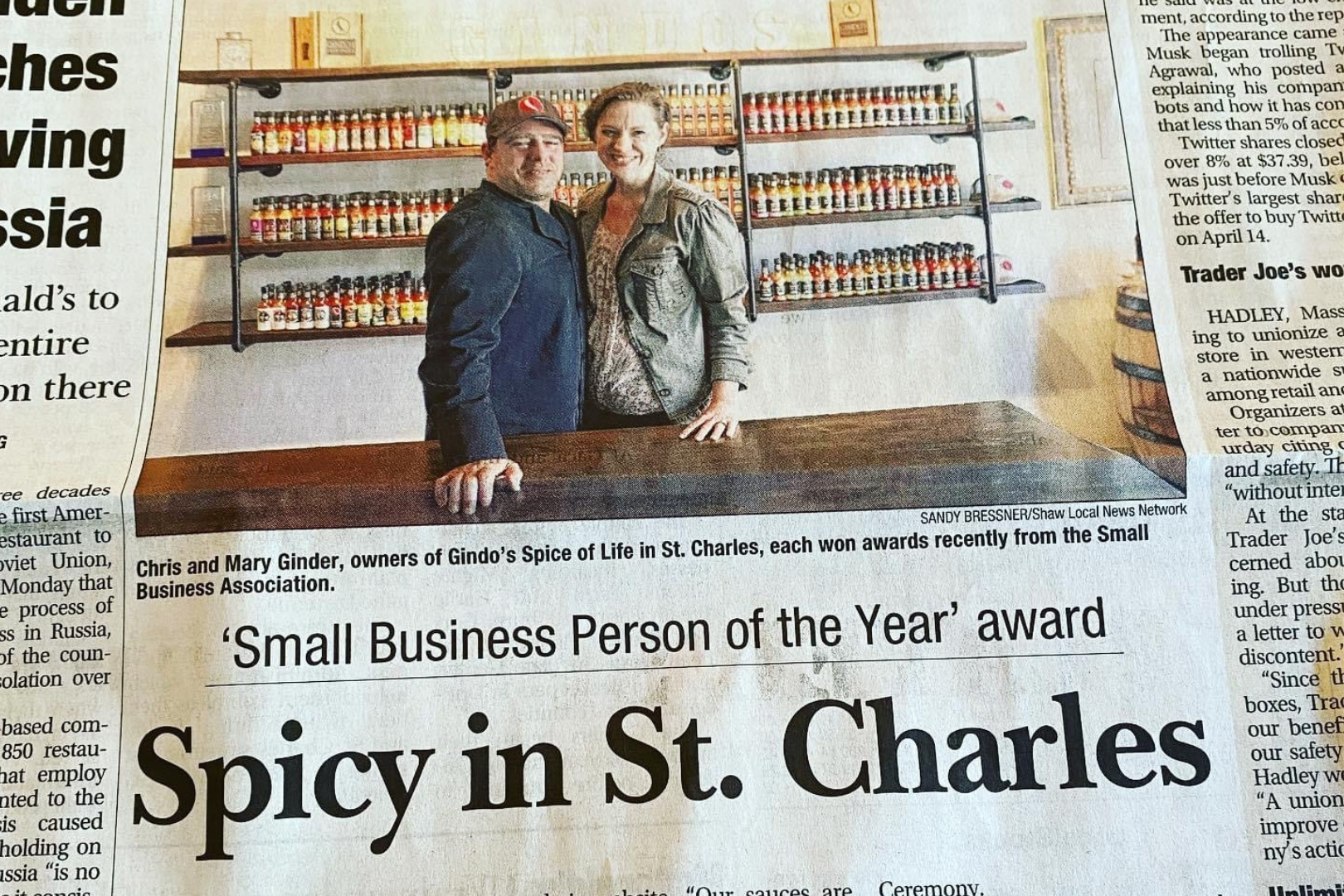 Picture of printed newspaper article "Spicy in St Charles," the Daily Herald and Kane County Chronicle Newspaper