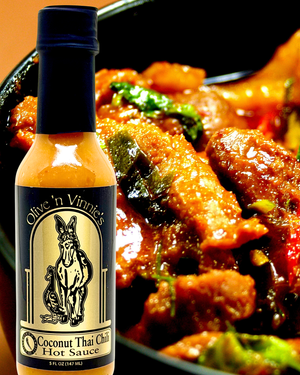 Coconut Thai Chili Hot Sauce with Thai basil chicken stir fry
