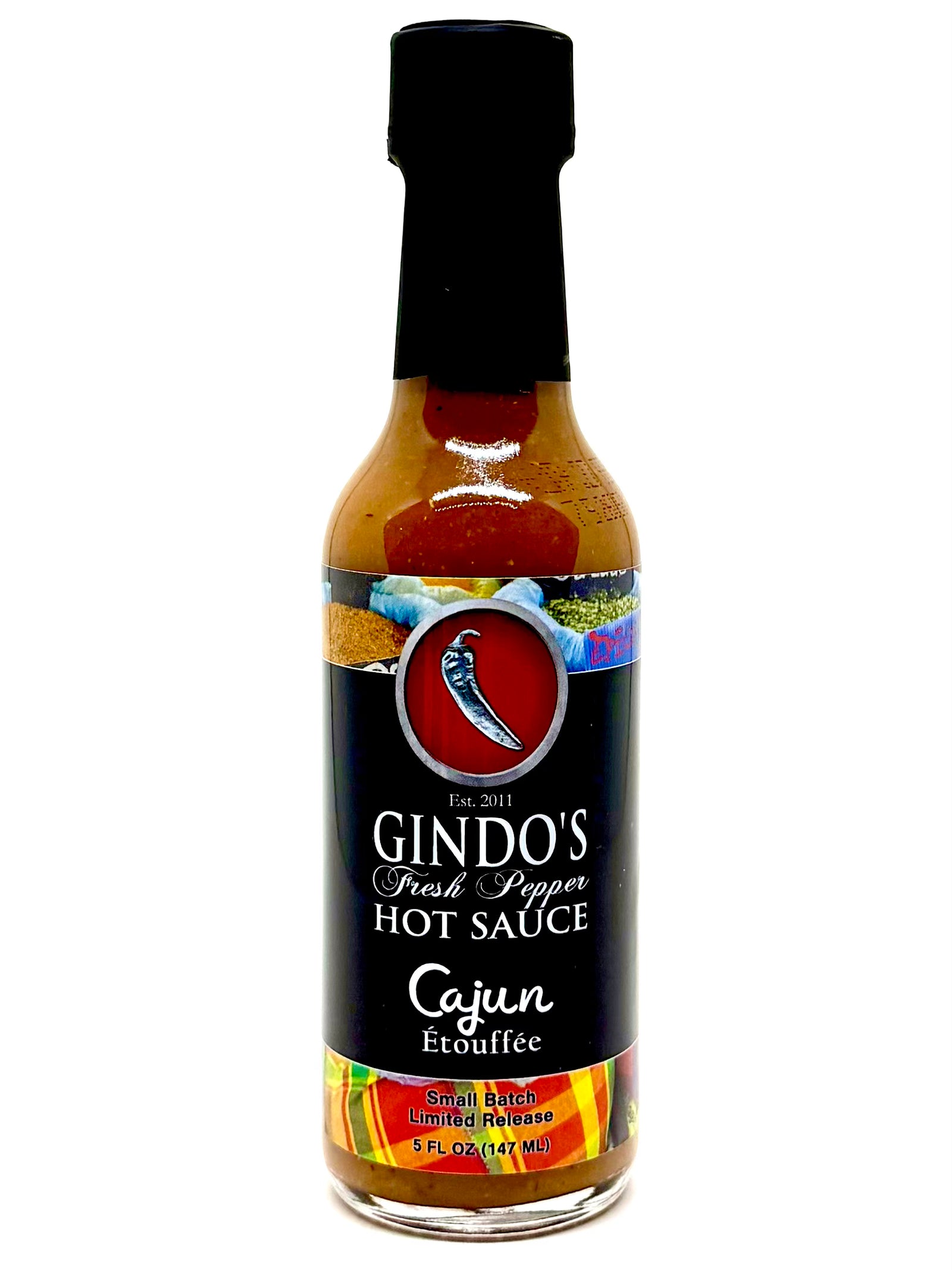 Gindos Cajun Hot Sauce on white background