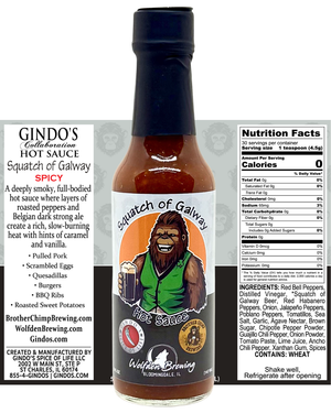 Hot sauce bottle with label featuring a bear character and text, surrounded by nutritional information and brand details.